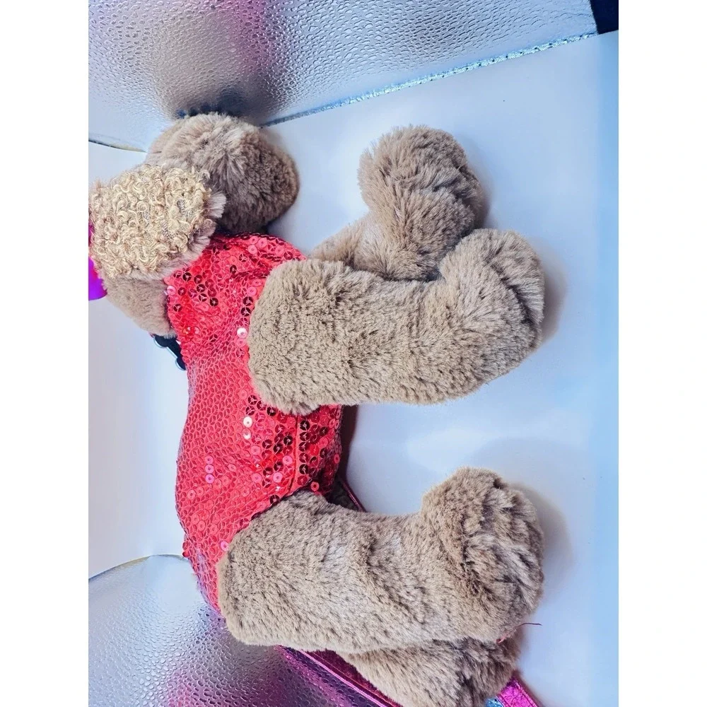 Poochie‎ & Co Plush Dog Handbag Brown plush Red Sequin Shoulder Bag Bone Zipper